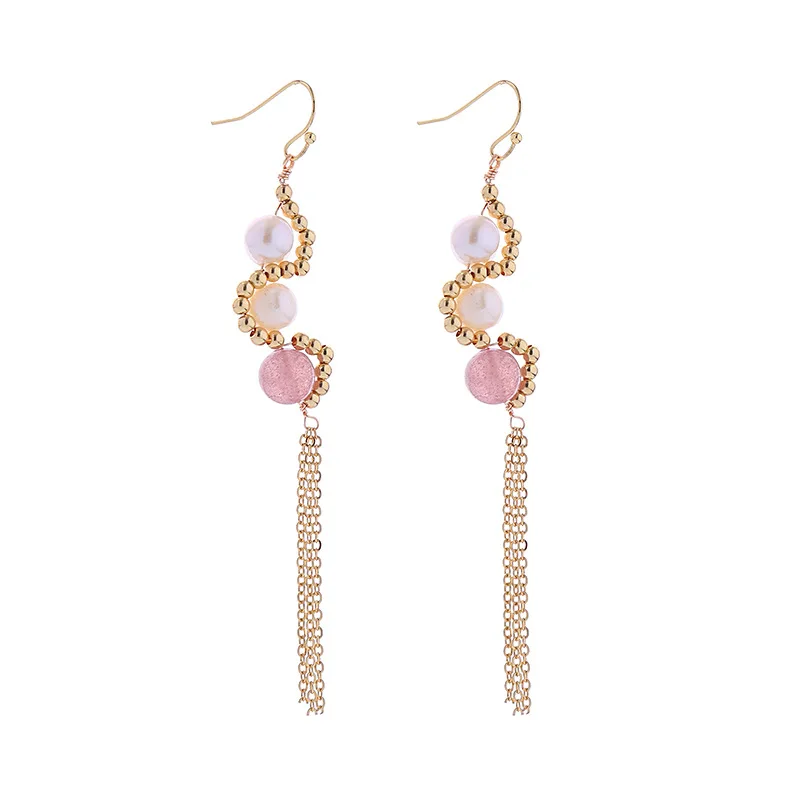 Женские серьги-подвески с натуральным пресноводным жемчугом и клубничным