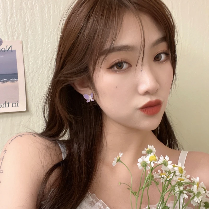 Серебряные серьги с кристаллами S925 в виде цветов милые темпераментные