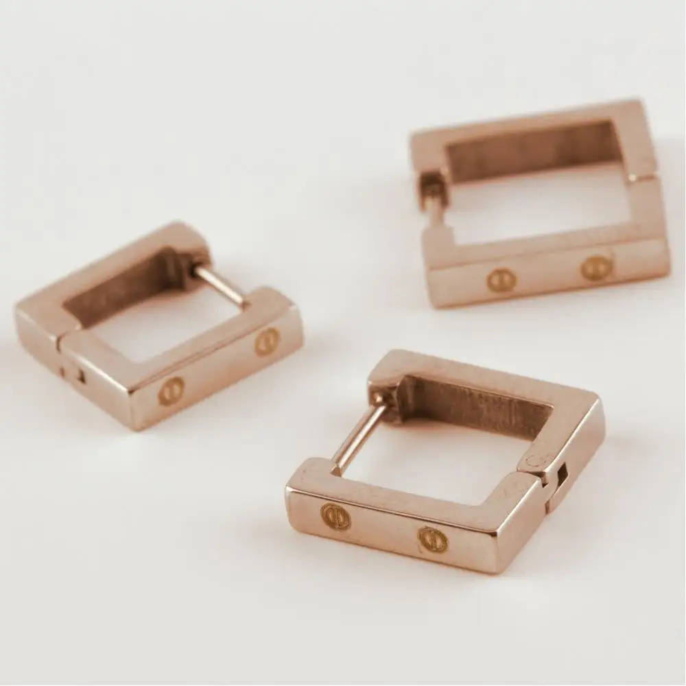 

3 square figured Crt luxury steel earrings