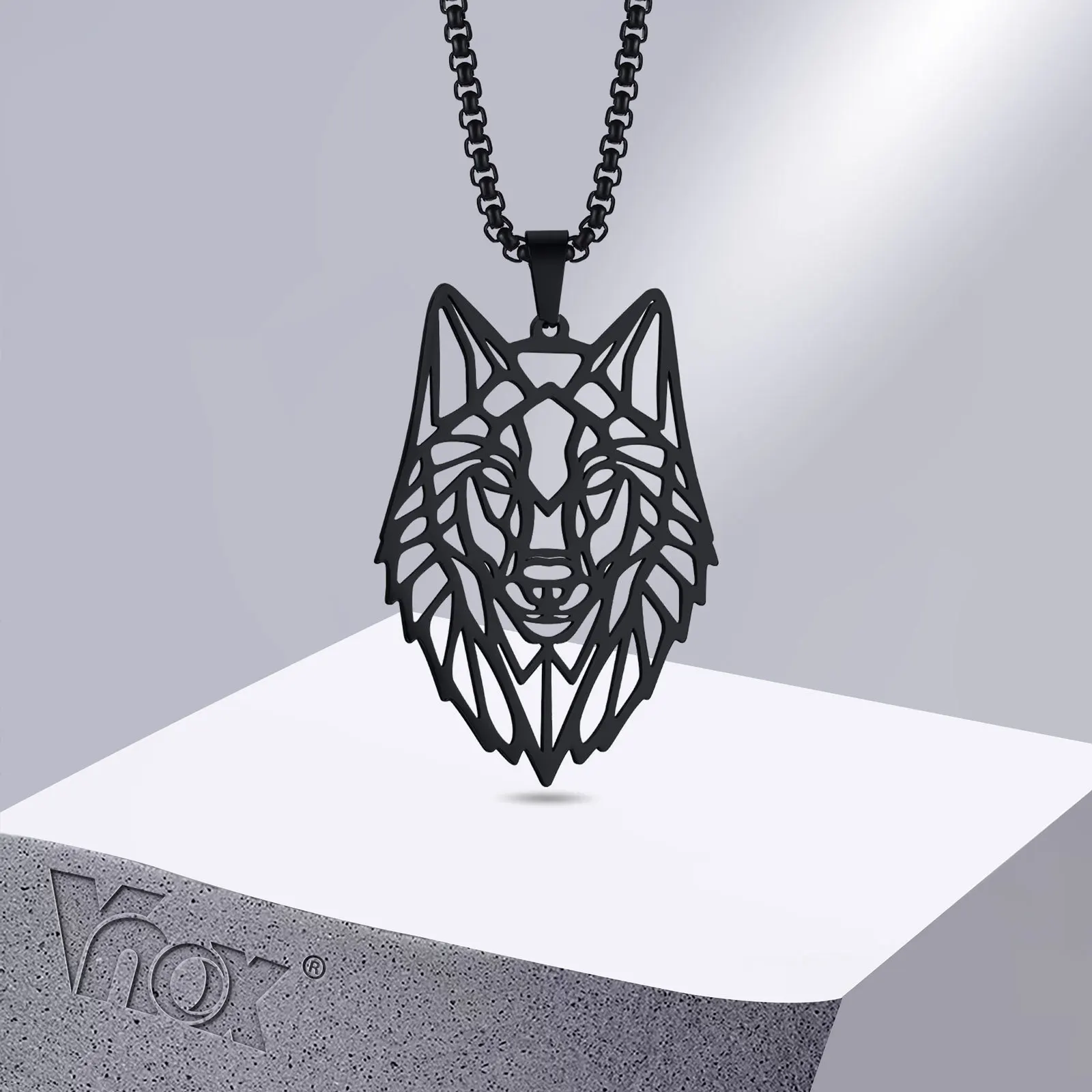 

Vnox Stylish Wolf Necklace for Men, Rock Punk Stainless Steel Hollow Animal Head Pendant with Box Chain,Christmas Gift to Him