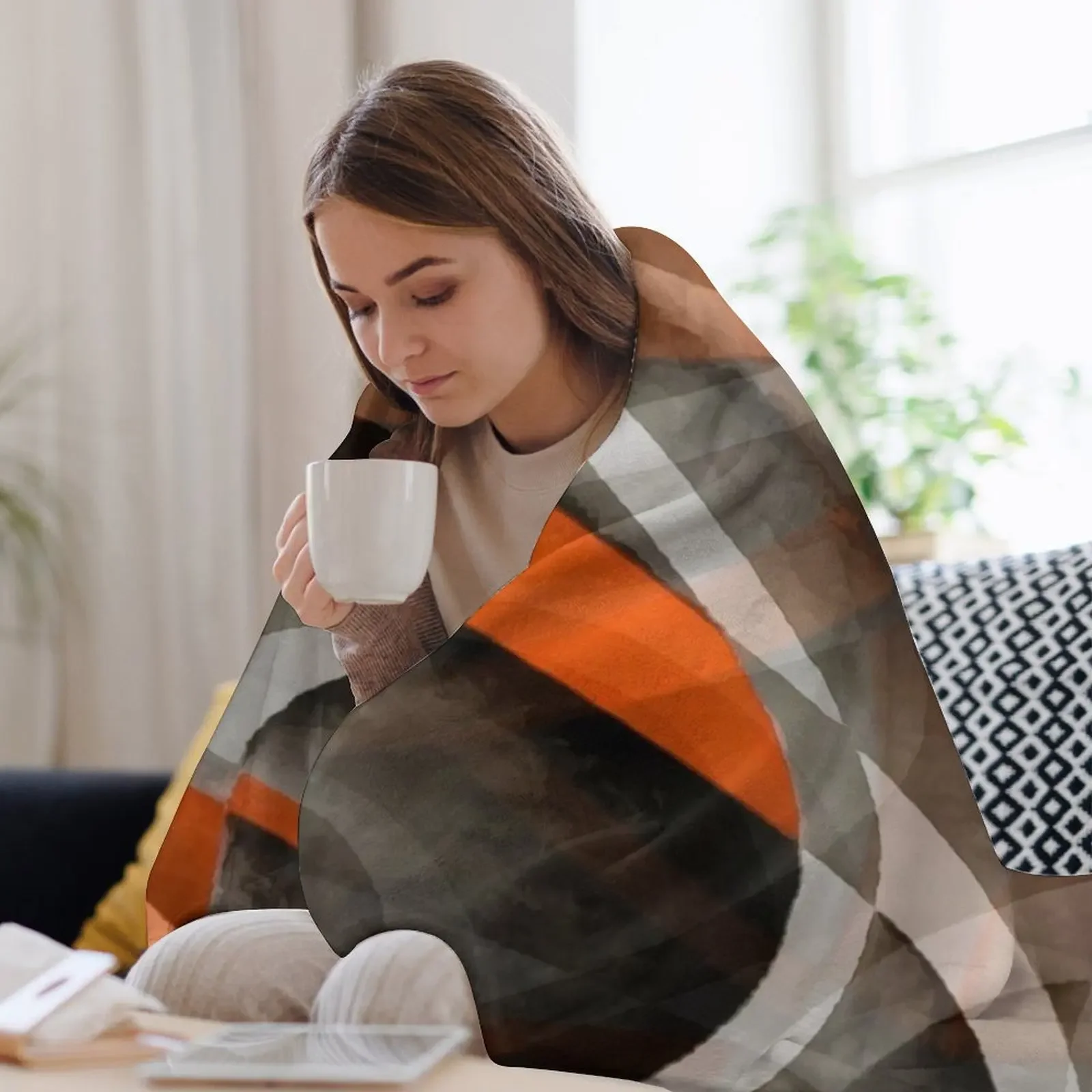 Одеяло восьмидесятых сожженного оранжевого цвета на сером абстрактной полоске