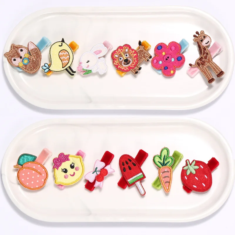 

Cute Baby Hairpins Fruit Animal Bow Barrettes Kawaii Embroidery Velvet Hair Clips for Girls Headwear Kids Hair Accessories