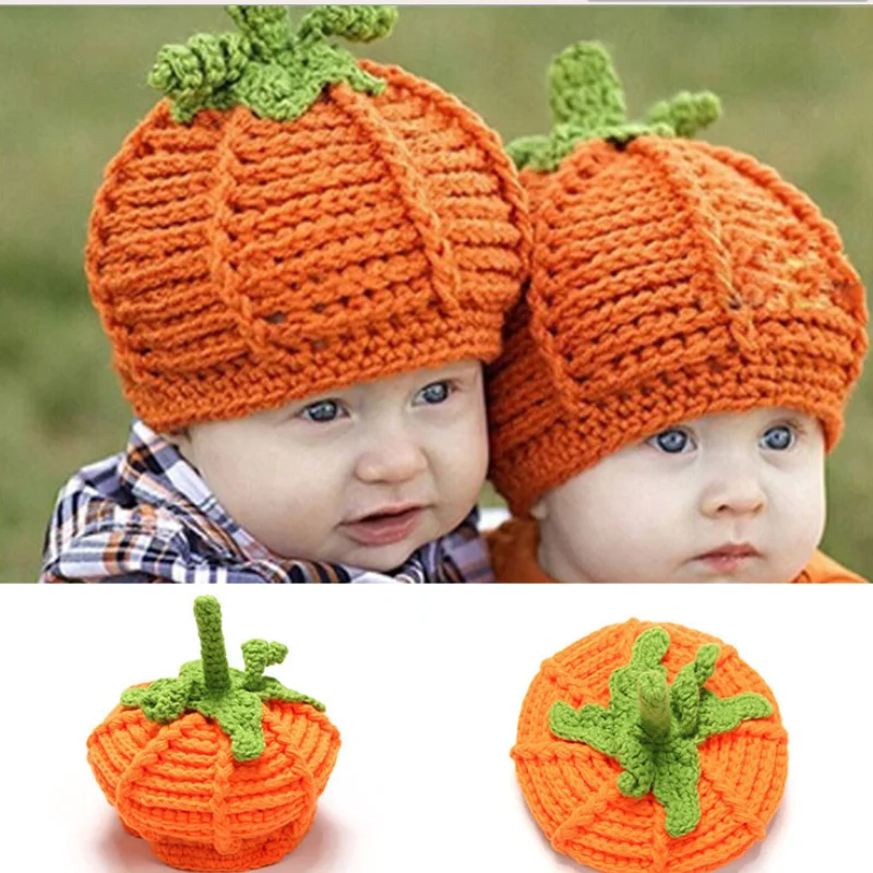 

Crochet Newborn Baby Pumpkin Hat Photography Photo Props Handmade Boy Girl Beanies Cap Halloween Costume