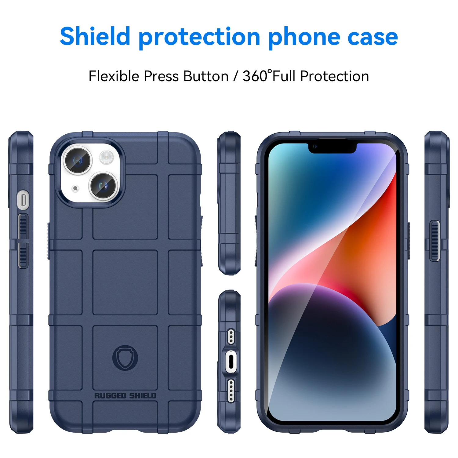 Blue Rugged Shield Shockproof Armor Case For iPhone 14 Plus Protection Case Back Cover