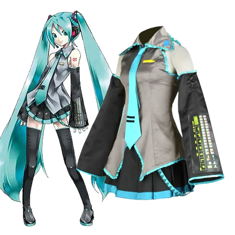 

Новинка, Женский костюм для косплея Miku из Японии, платье средней длины с париком, Женский костюм для косплея Мику для начинающих, Женский кос...