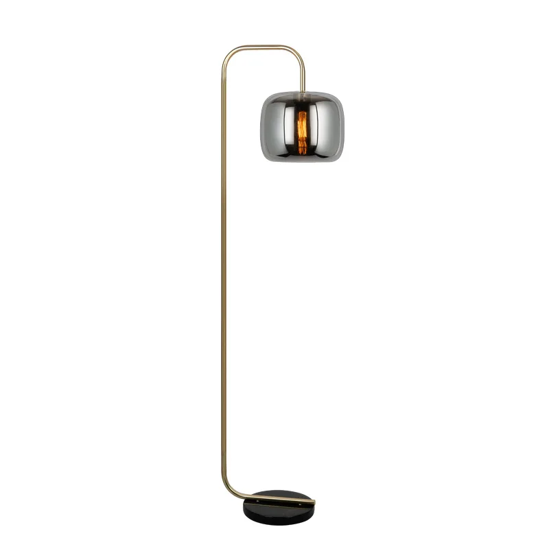 

Nordic Living Room Marble Floor Lamp E27 American Metal Fishing Lamp Bedroom Bedside Lamp Smoke Gray Glass Model Room Lamp Decor