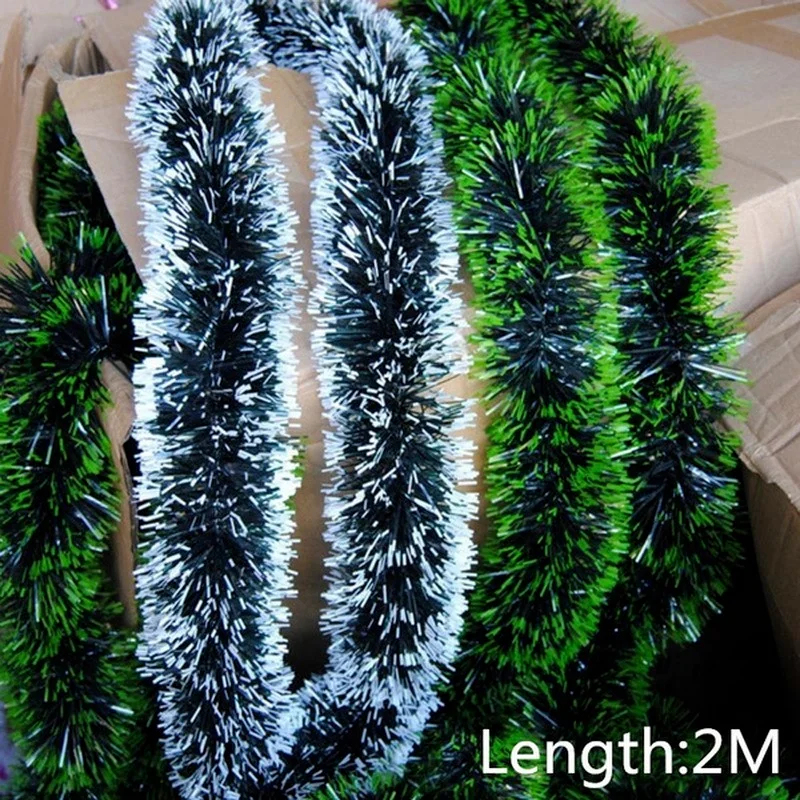 

200cm Christmas Decorations Bar Tops Ribbon Garland Christmas Tree Xmas White Dark Green Cane Tinsel Party Supplies AP+