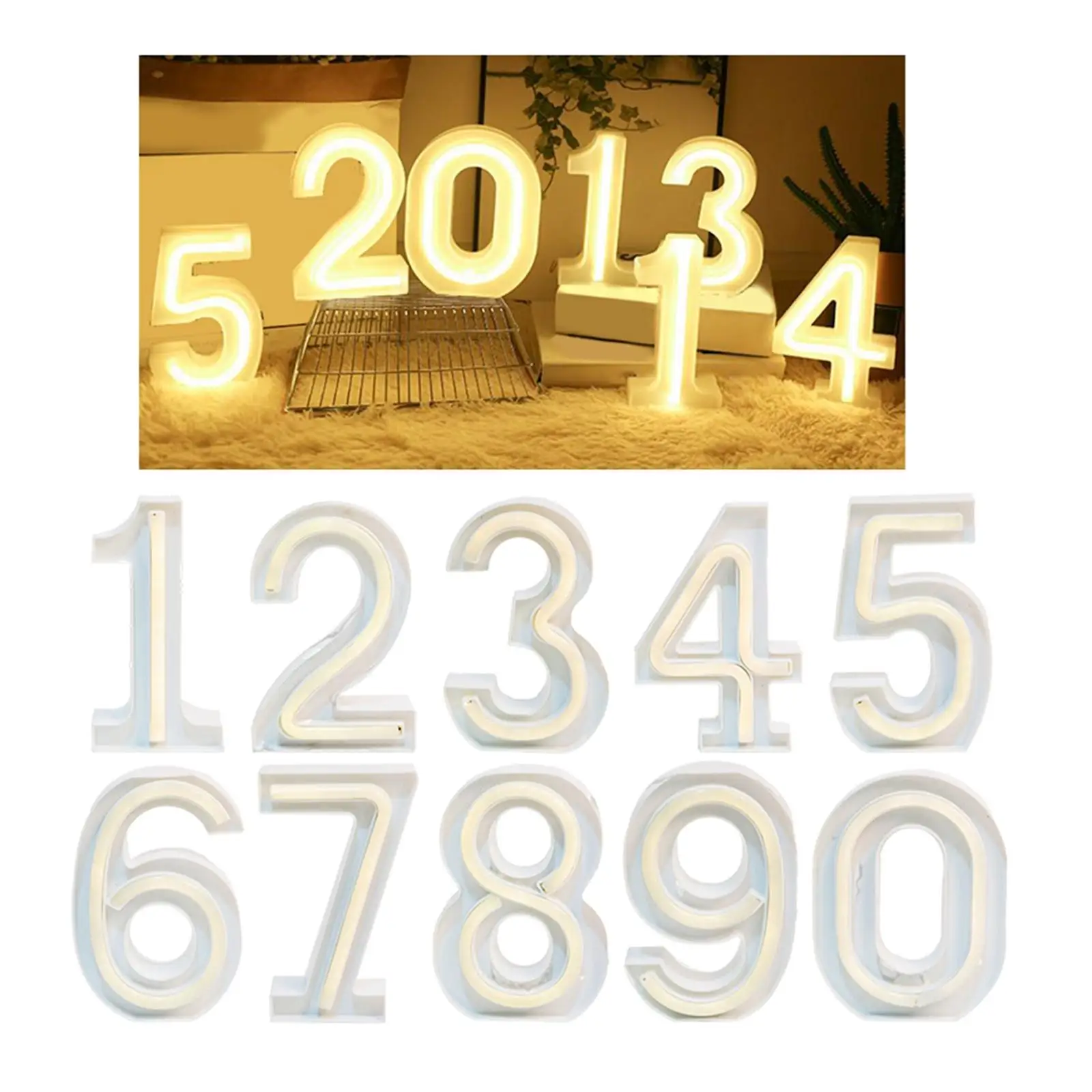 Neon Number Lights Battery Powered Free Standing Wall Hanging Night Light for Christmas