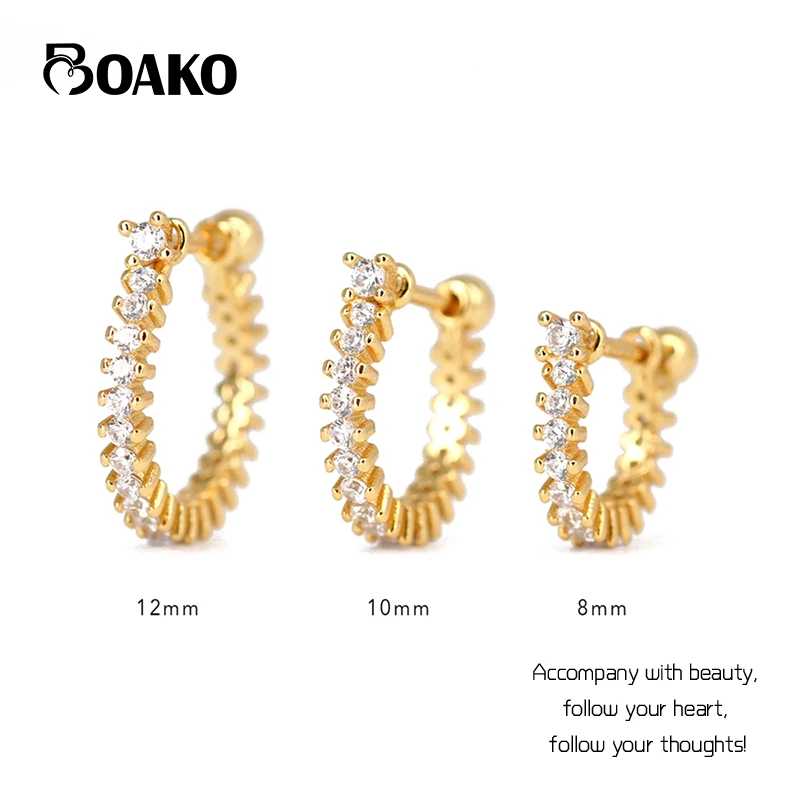 

BOAKO 925 Silver Single Classic Row Diamond Hoop Earrings For Women Piercing Cartilage Screw Earring Jewelry Gift Brincos Aretes