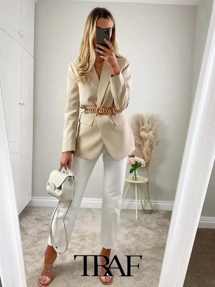 

TRAF Solid Color Four-color Casual Loose Blazer Women 2023 Casual Blazer Woman Office Female Suit Long Sleeve Jacket