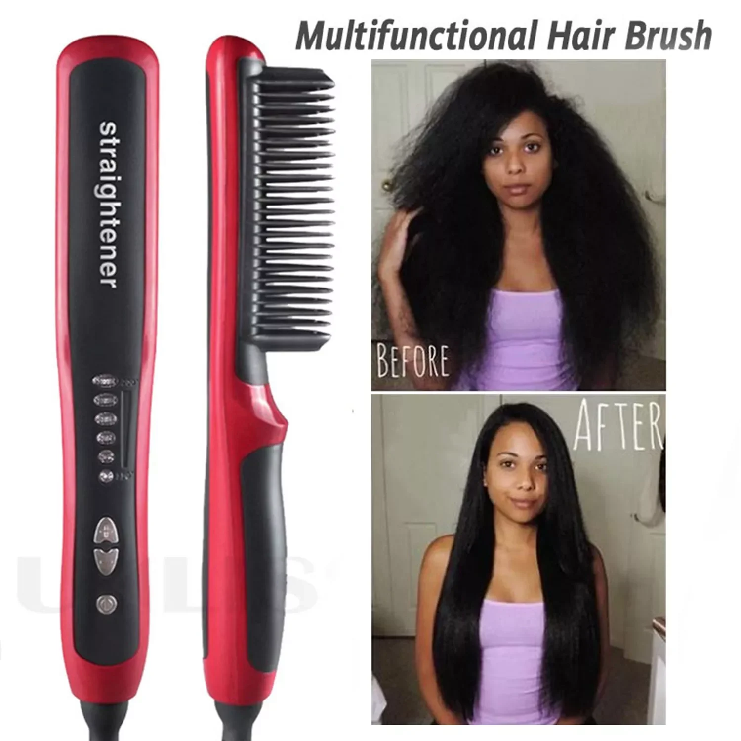 

Multifunctional Hair Straightening Brush Men Beard Straightener Heated Brush Ceramic Curler Hot Comb Straight Electric Hairbrush