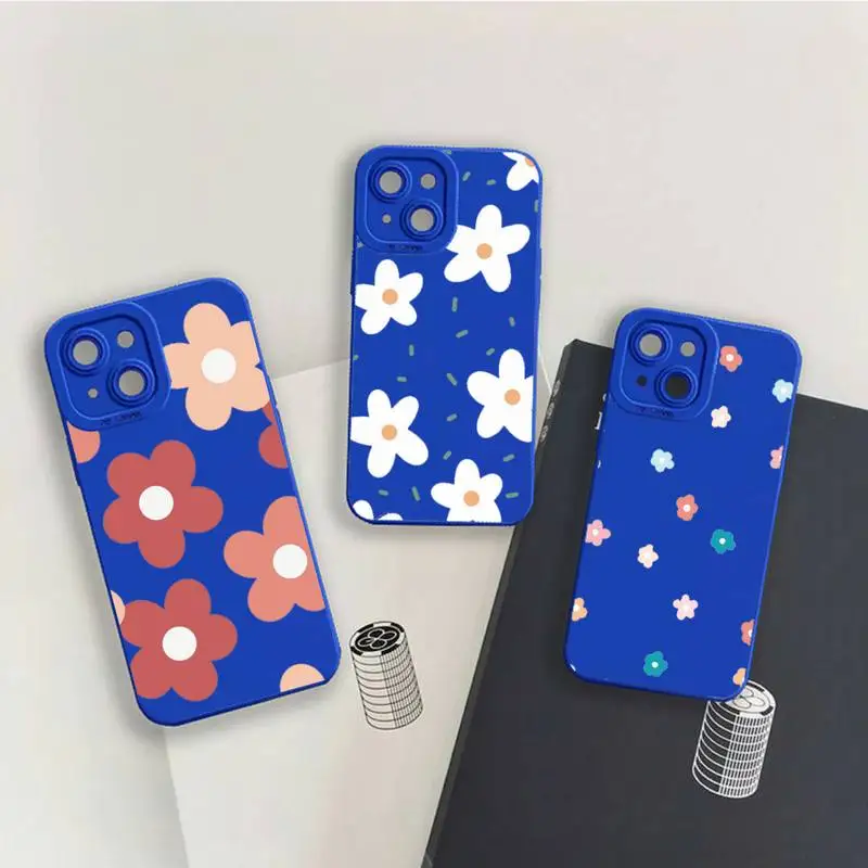 

Flowers pink design painting Phone Case For iPhone 13 12 11 Pro MAX Mini X XS XR 7 8 Plus Liquid Silicone Klein Blue