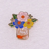 beautiful potted flowers television brooches badge for bag lapel pin buckle jewelry gift for friend