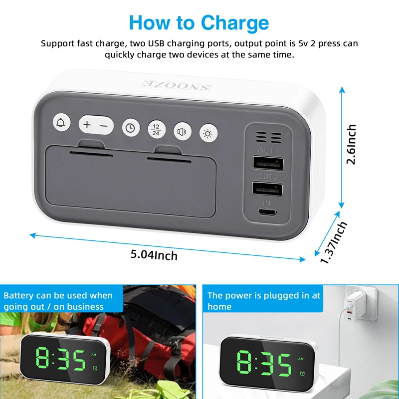 Digital Desk Clock Electronic Clock Usb Chargers Snooze Function Clock Home Decor