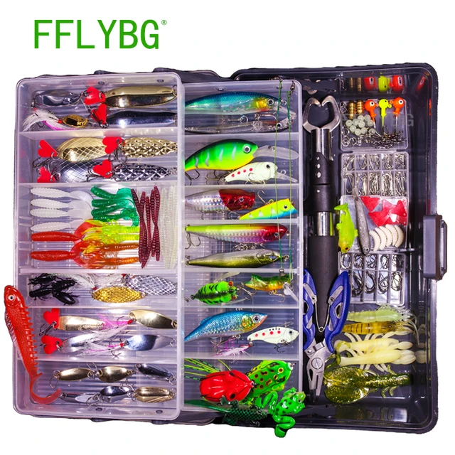 FFLYBG New Mixed Fishing Lure Set Soft and Hard Bait Kit Minnow Metal Jig Spoon Tackle Accessories with Box For Bass Pike Crank 1