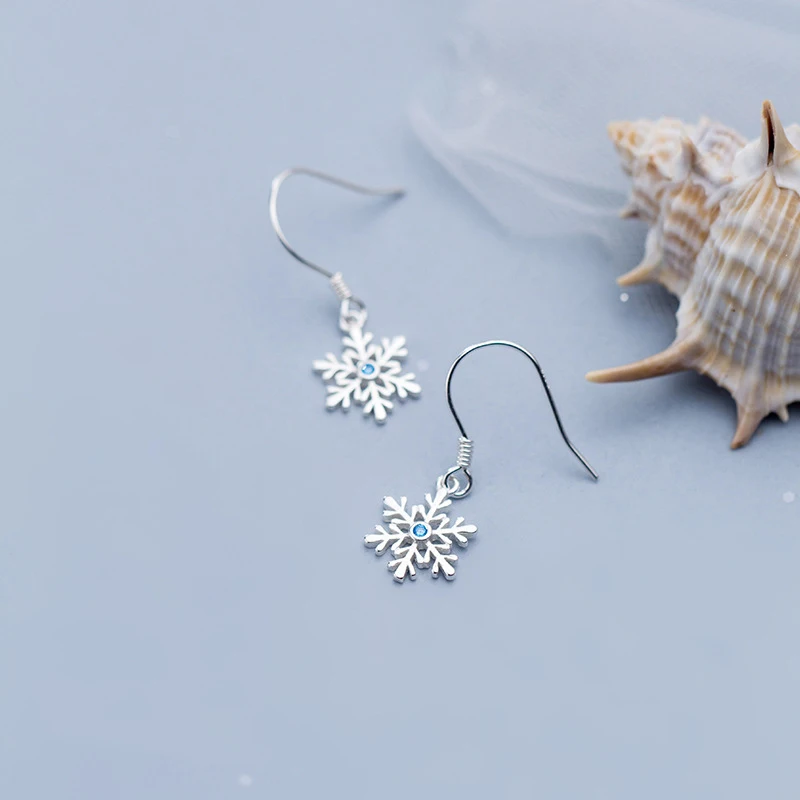 Trustdavis 100% 925 Solid Real Sterling Silver Snowflake Blue CZ Dangle Earrings For Women Girl Lady Xmas Gift DA339 | Украшения и
