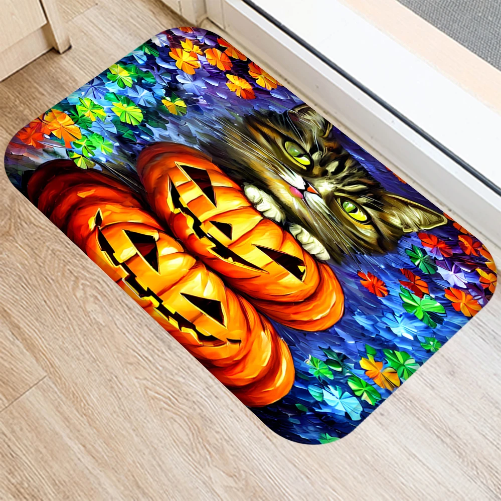 

ZHENHE Halloween New Smiling Face Pumpkin Animal Pattern Door Mat Non-slip Floor Mat Bathroom Kitchen Entrance Carpet Home Decor