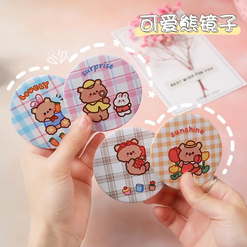

Cartoon makeup mirror cute plaid bear ins wind portable mirror girl makeup mini mirror
