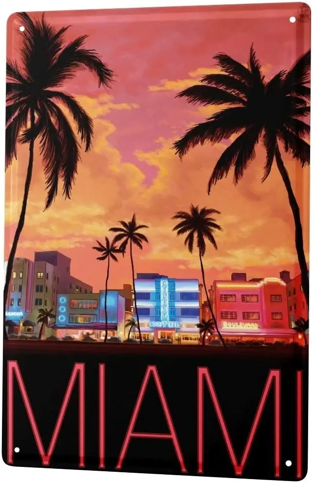 

Оловянная металлическая пластина, декоративный знак, домашний декор, таблички для странствия, город Майами, США