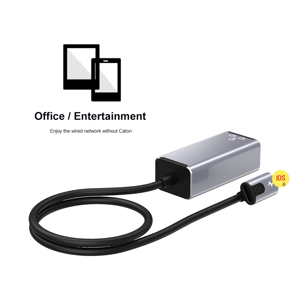 

Сетевой адаптер 100 Мбит/с для Lightning/Type C к RJ45 Ethernet LAN