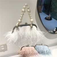 fashion feather handbag women evening crossbody bag pearl chain snake chain shoulder bag luxury designer women bag for party ins