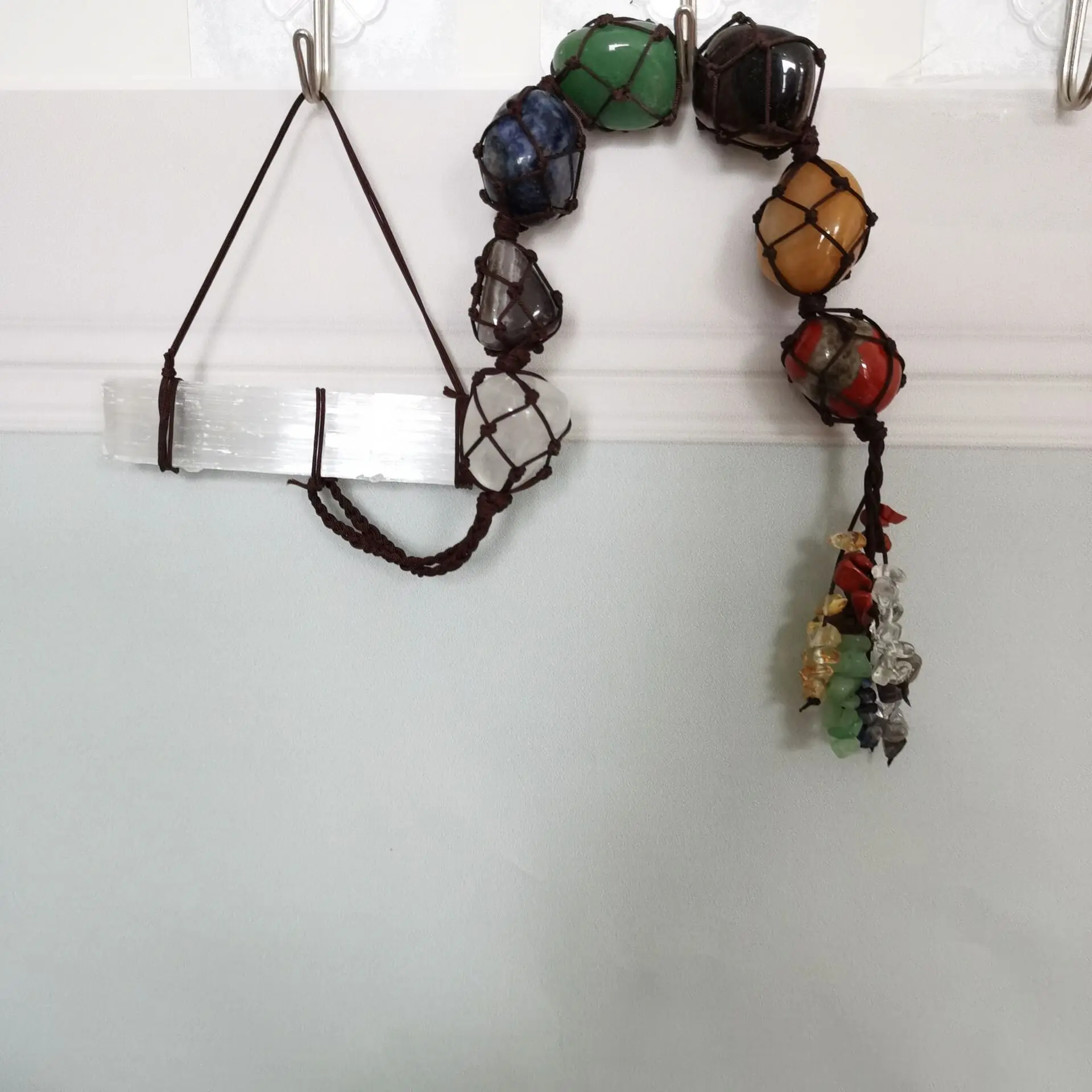 Natural crystal plaster stick with mineral crystal tassel pendant door window decoration hanging car interior amulet ornament