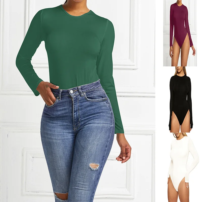 

Новинка лета 2023, женский боди, Модный повседневный боди, однотонный топ с длинным рукавом, облегающий купальник, сексуальный