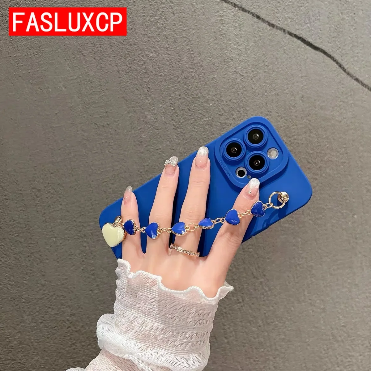 

Синий чехол на запястье с сердечками и цепочкой, для iPhone 13 Pro Max 12 Mini 11 SE 3 X XR XS 6 7 8 Plus