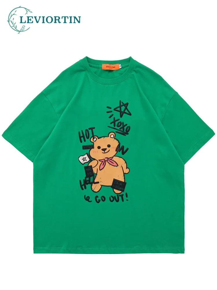

Harajuku Oversized T-shirt Funny Cartoon Bear Print Cotton O-neck Tops Casual Hip Hop Style Male T Shirts Tee Y2K