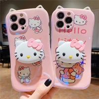 cute cartoon pink hello kitty phone holder tpu phone case for iphone xr xsmax 8plus 11 12 13 13 pro max cover
