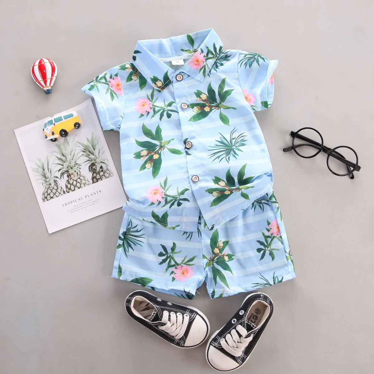 Summer Boys' Clothing Baby Shirt Set Printed Short Sleeve Shirt+Pants Suitable for Toddler Boys 2 coats 1 2 3 4 years old