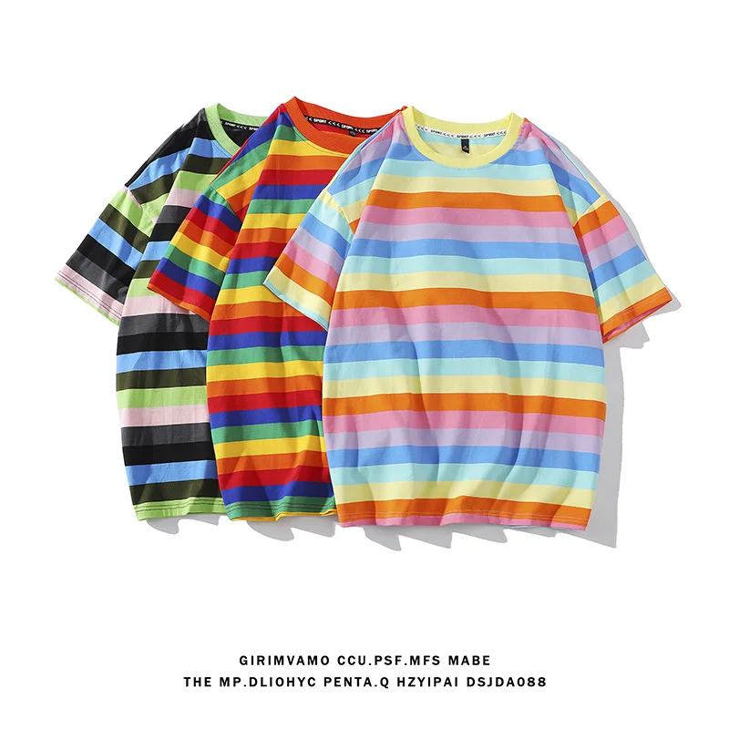 

Summer Rainbow Oversized T-Shirts Unisex Graphic Cotton Harajuku Streetwear Tees Loose O-Neck Short Sleeves Men Clothing