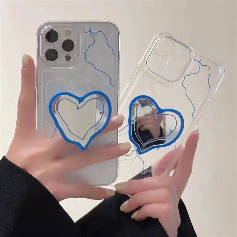 Модный зеркальный чехол-подставка Ins в форме сердца для iPhone 14 13 12 11 Pro Max XR X XS 7 8 Plus