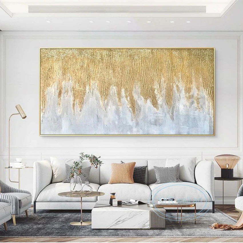 

Gold Foil Living Room Decor Poster Luxury Handmade Oil Painting Wall Art Hanging Picture Large Size Abstract Banner Home Mural