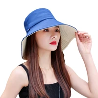 wide brim solid double sided bucket hat women summer anti uv foldable sun visor panama hats ladies outdoor fishing fisherman cap