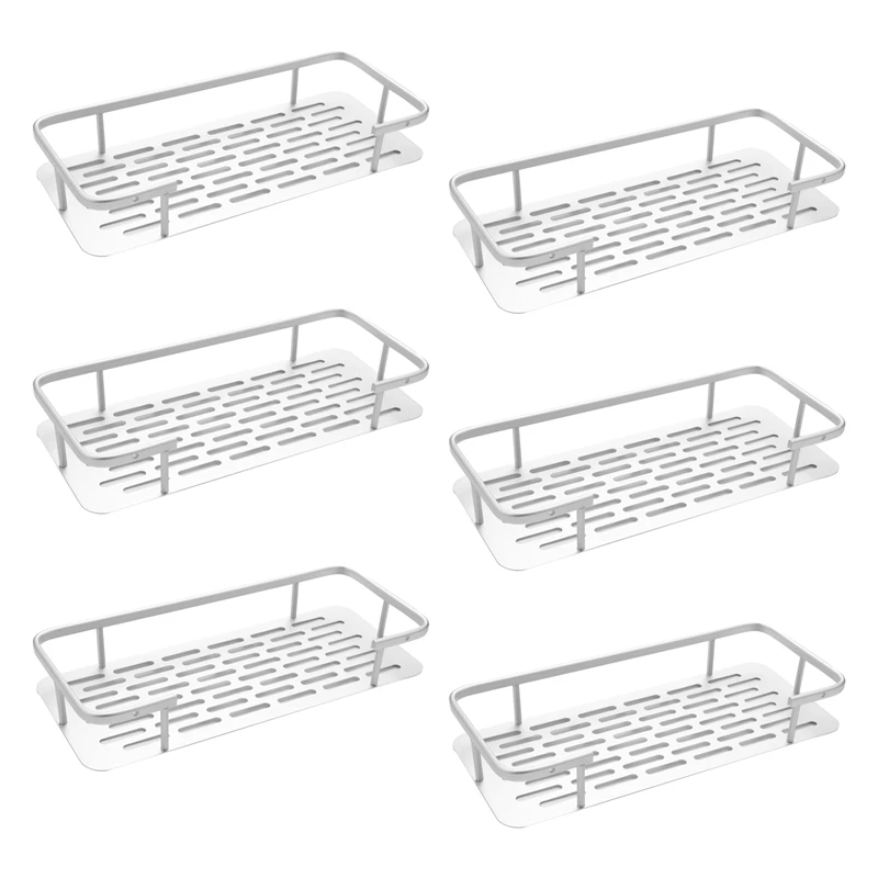 

6X Shelf Shower Shelf Adhesive Aluminum Shower Caddy For Shampoo Holder Kitchen Rack Storage Organizer No Drilling