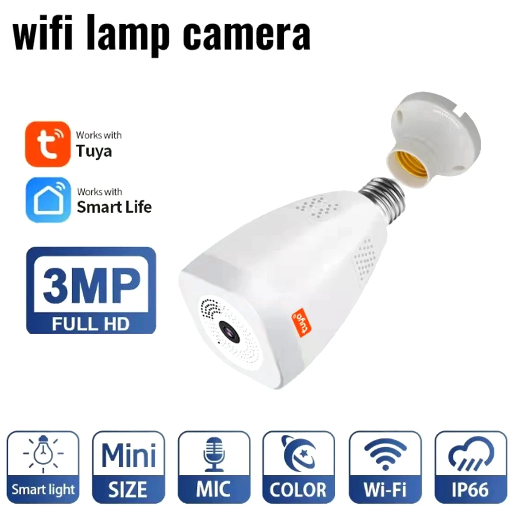 

3MP Security Camera WiFi Wireless Bulb Camera with 360 Panoramic Viewing Home Surveillance Camera Support Smart Motion Detection