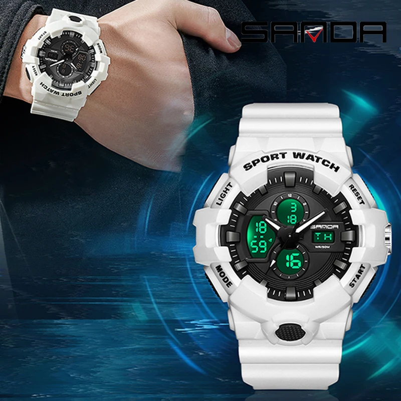 

SANDA Military Watch Quartz Wristwatches Sport 50M Waterproof Alarm Clock Light Analog Digital Male Clocks Mens Watches Digital