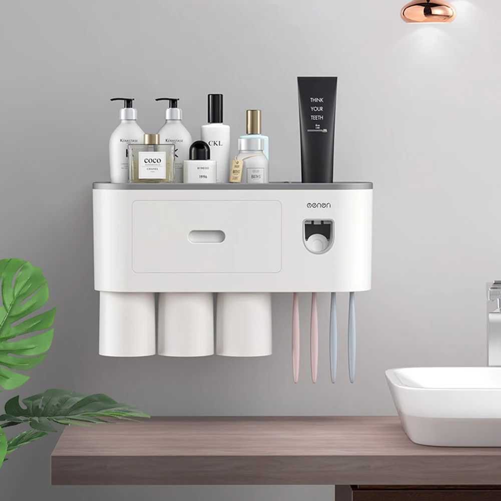 

Toothbrush Holder Bathroom Accessories Organizer Sets Automatic Toothpaste Dispenser Wall Mount Rack Tools Set Toothpaste Holder