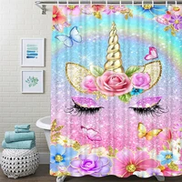 colorful flower butterfly shower curtain cartoon rainbow unicorn curtains for bathroom beauty eyes home decor bath toilet screen