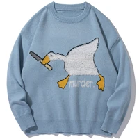 sweater murder oversize pullovers unisex clothing tedsn 2021 winter goose duck cartoon printed harajuku korean style men knitted