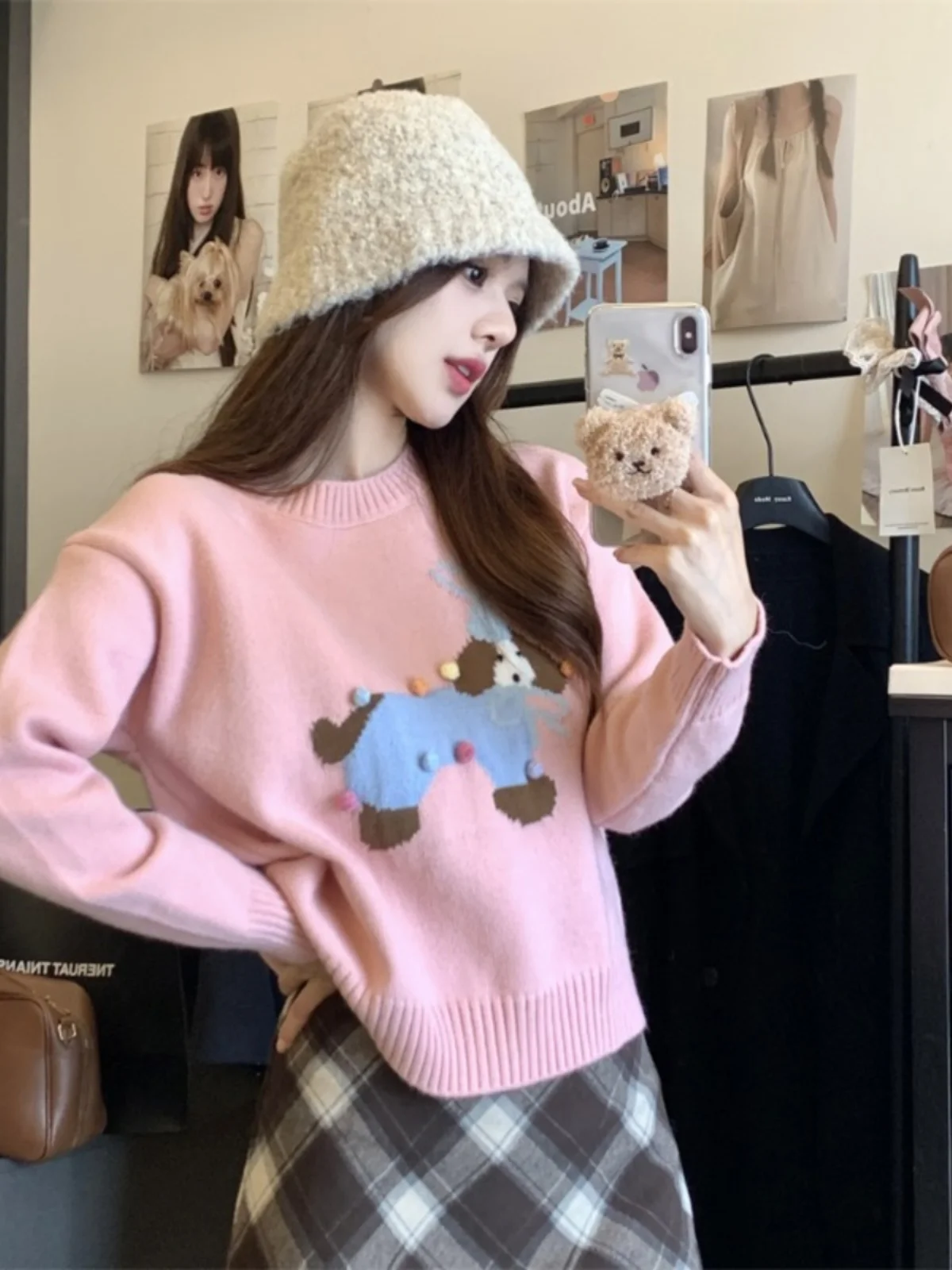 Gaganight Женский жаккардовый свитер с разноцветными шариками и собаками Осенний