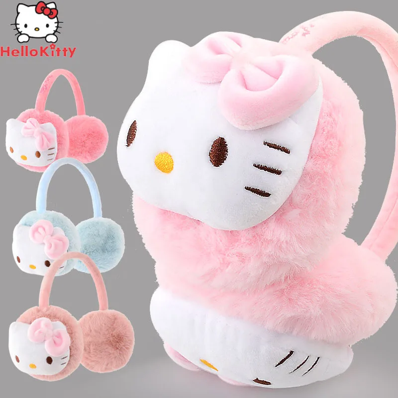 

Мультяшные плюшевые наушники Sanrios Hello Kitty кавайная девочка теплые милые зимние утепленные наушники с защитой от холода плюшевые набивные ан...