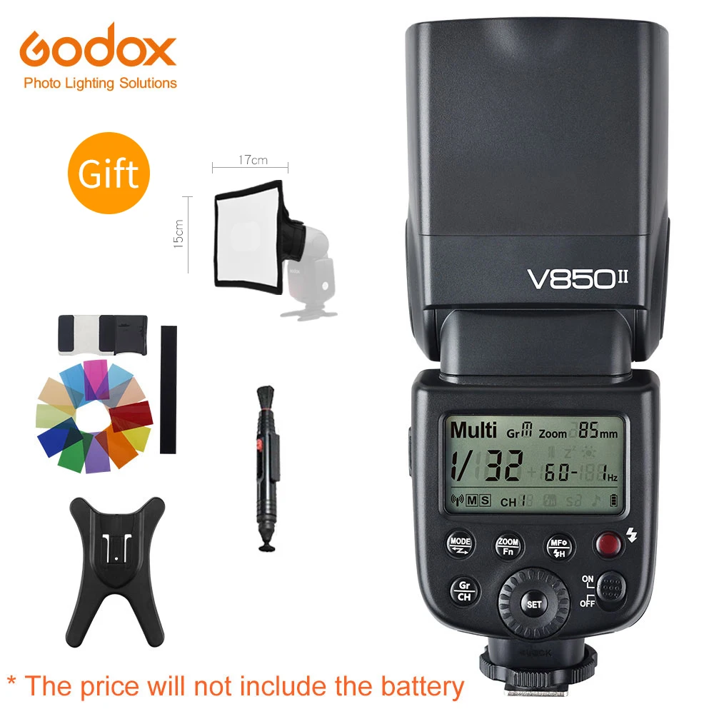 

Беспроводная вспышка Godox V850II HSS GN60 2,4G X System Speedlite светильник DSLR-камер (без батареи VB18)