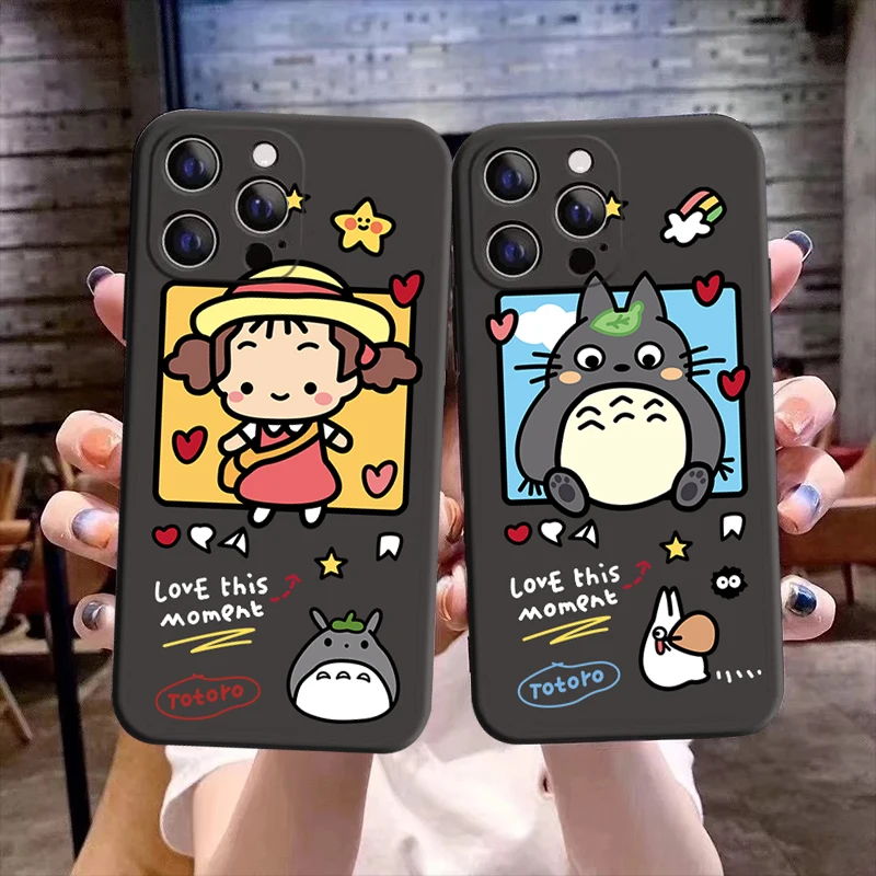 

Totoro Spirited Away Phone Cover For iPhone 11 12 13 14 Pro Max X XR XS Max 7 8 14 Plus 13Mini SE3 Black Soft Silicone TPU Case