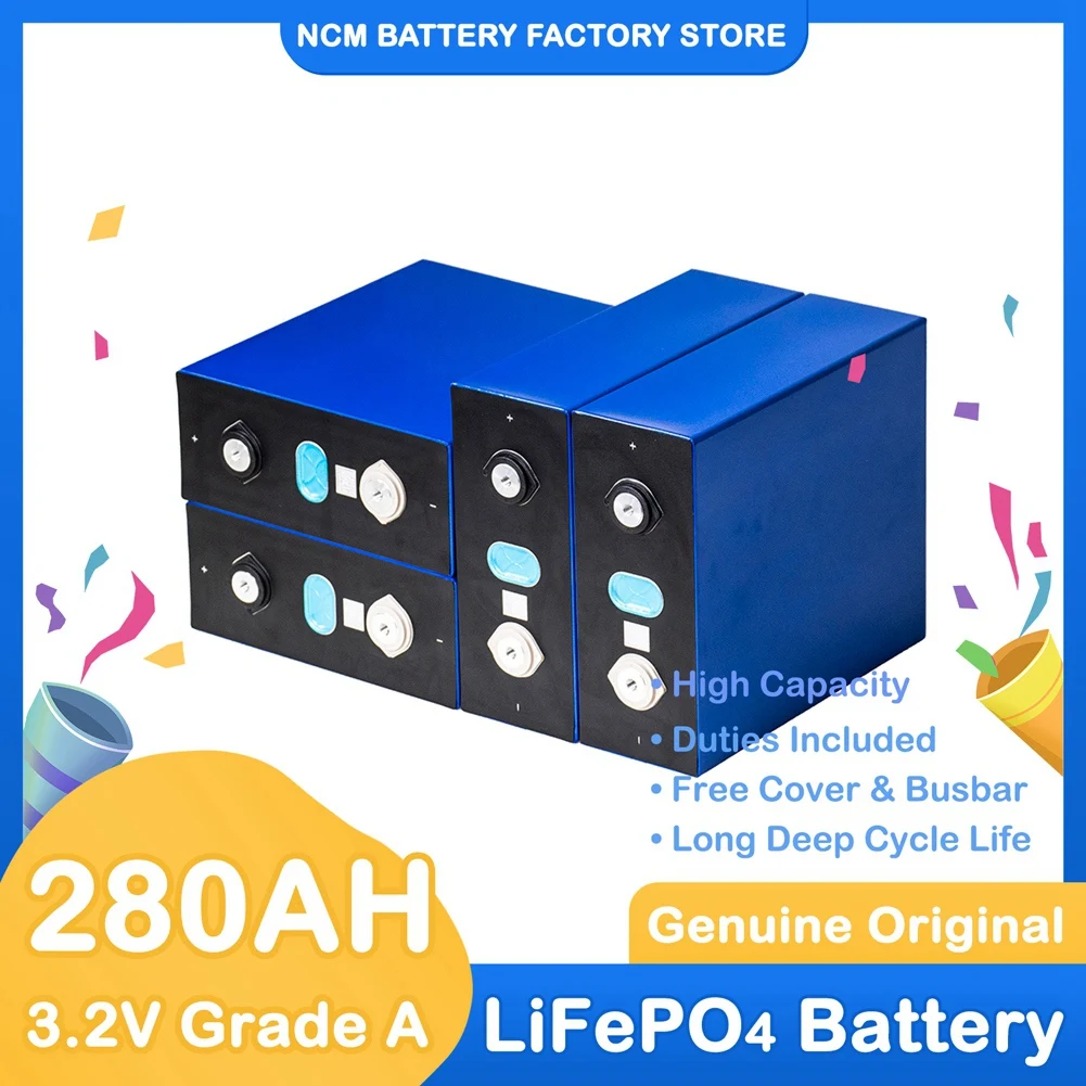 

2022 New 4PCS 3.2V 280Ah Brand Grade A LiFePO4 Battery Cells To EU US Tax Exemption For Solar Energy System RV EV Fast Delivery