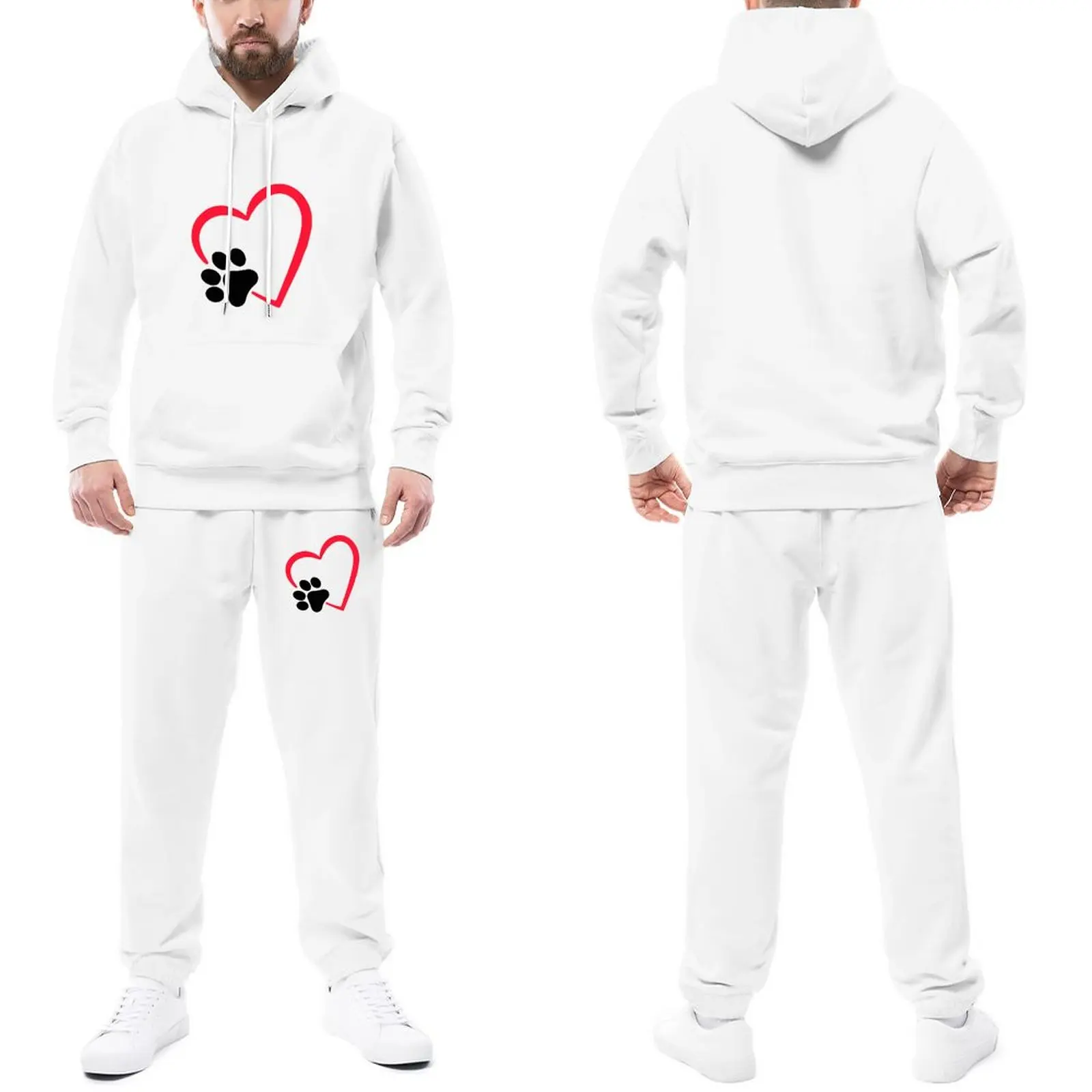 

Heart Dog Paw Trapstar Tracksuits Animal Jogging Suit Couple Funny Hooded Suits Date Fashion Sweatsuits Big Size 2XL 3XL