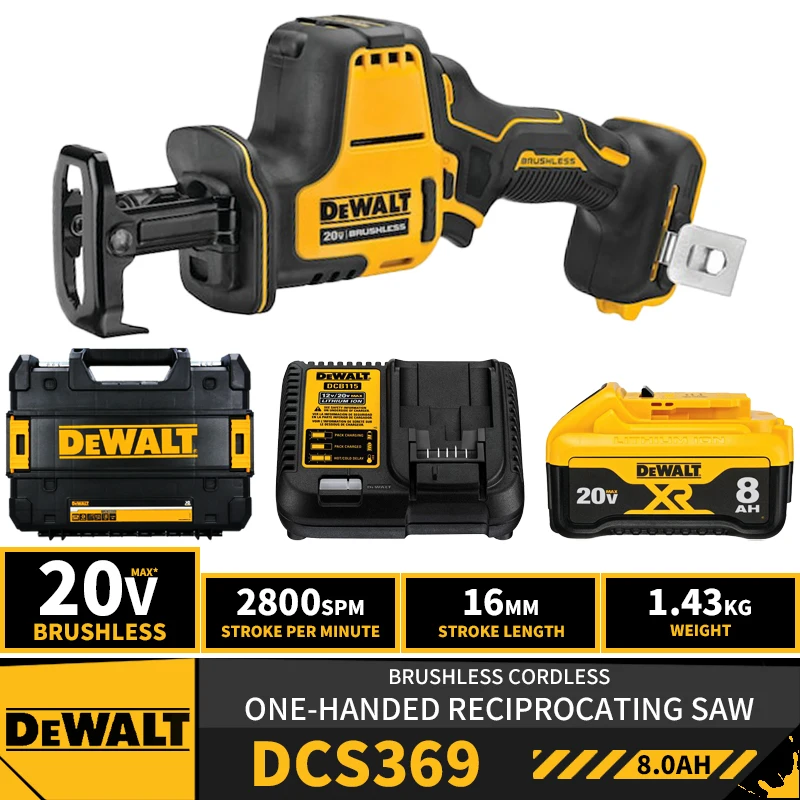 

DEWALT DCS369 Brushless Cordless One-Handed Reciprocating Saw 20V Compact Lithium Power Tools 2800SPM With Battery Charger
