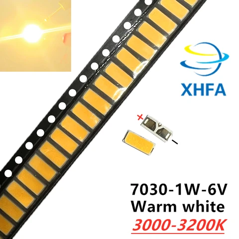 50 шт./партия, светодиоды SMD 7030, 6 в, теплый белый свет, 3000-3200 лм