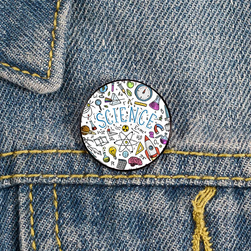 

Engraved hand painted old sketch vintage style scientific formula calculation physics maths chemistry brooch